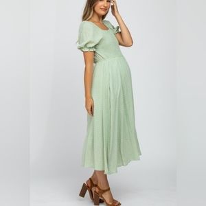 Pinkblush Mint Green Smocked Puff Sleeve Maternity Dress